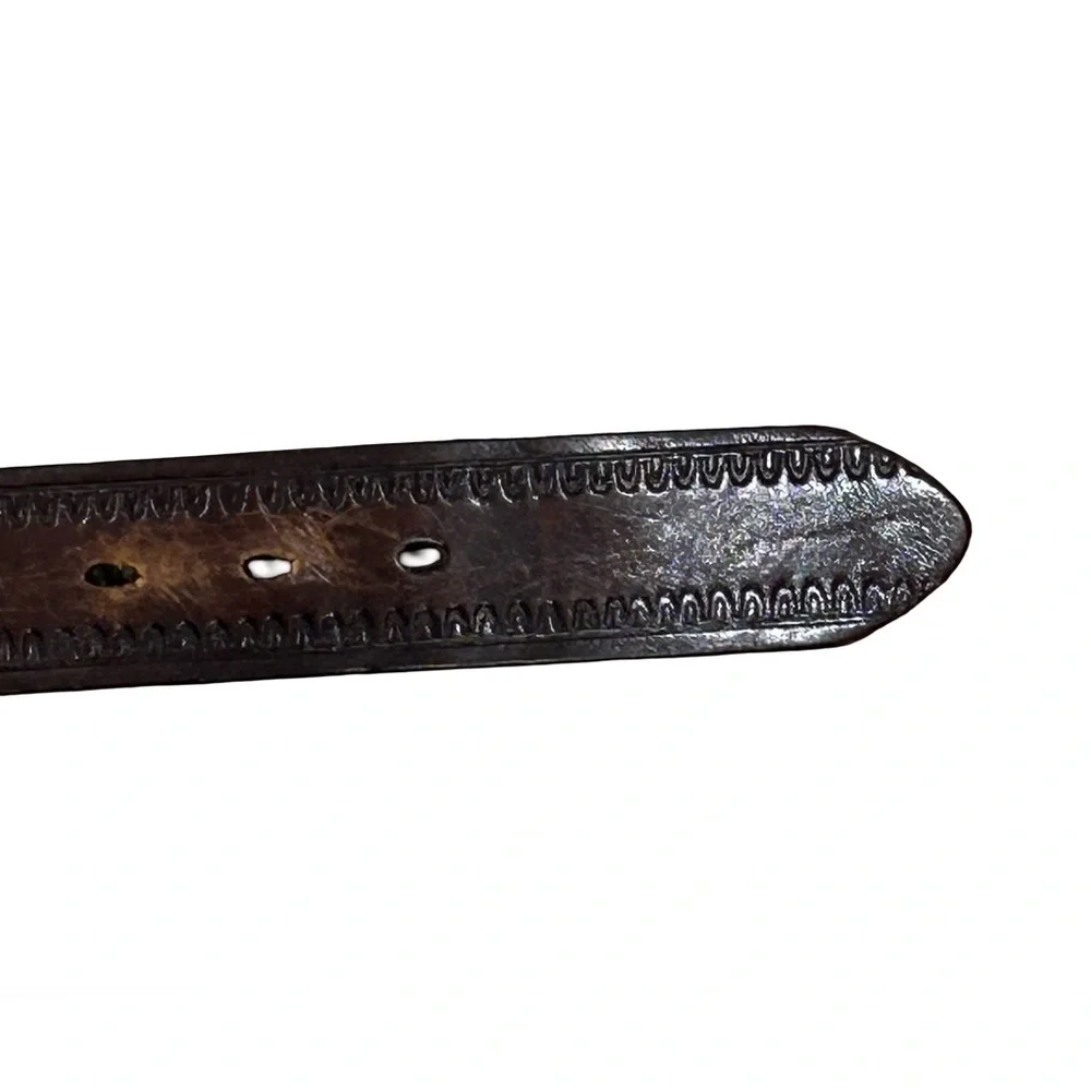 Vintage Western Leather Belt Size 32 Monogram “B” Tooled Brown Brass Buckle